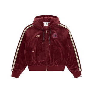 Aape旗舰店女装秋冬猿人校园徽章丝绒红色短款卫衣外套D325XXP