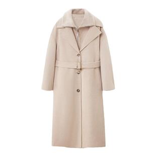 OVV秋冬新款女装羊毛双面呢大衣配环保皮草马甲两件套