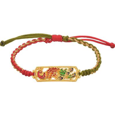 明牌珠宝硬金编织手链 黄金有凤来仪女链足金金链子AFP0648