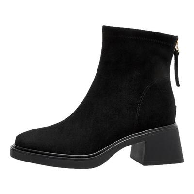 羊京绒马丁靴女内增高方头后拉链