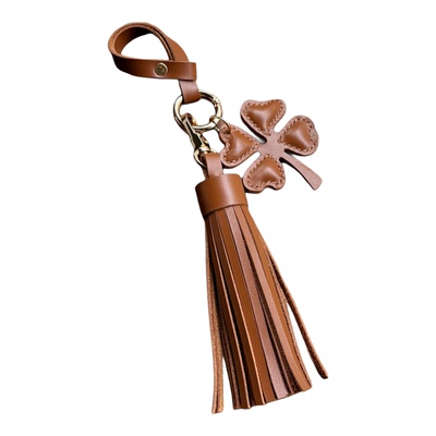 手工真皮四叶草流苏钥匙扣挂件