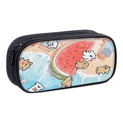 线条小狗帆布大容量笔袋