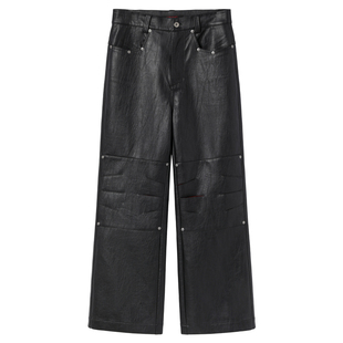 芸蚁 x Mr.乐队〔长路〕刀割贴袋撞钉竖纹肌理皮革长裤 联名系列