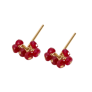 若华珠宝花簇 鸽血红宝耳钉女18K金彩宝耳钉耳饰礼物定制