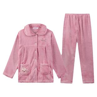 中老年珊瑚绒睡衣女秋冬季加厚加绒法兰绒中年妈妈保暖家居服套装
