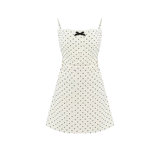 DPLAY2025年夏季新款白色连衣裙女蕾丝拼接短款镂空露背裙子短裙