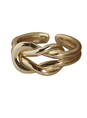 通体s925纯银戒指女打结金色食指