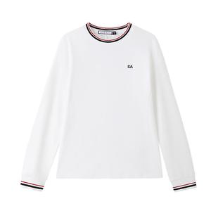 ELLE Active2026春秋新款简约拼色圆领长袖t恤女纯棉上衣休闲舒适