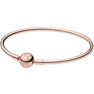 Pandora潘多拉经典素圈手镯玫瑰金色款简约时尚礼物
