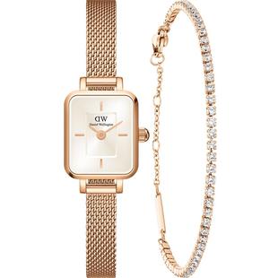 【情人节礼物】DW女手表手链套装QUADRO复古小方糖小方表饰品礼盒