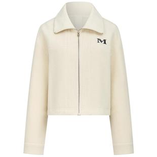 曼德诗绵羊毛短外套2024冬季新款简约云朵绒刺绣设计时尚翻领上衣