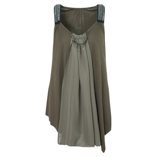 DoublePunch春夏原创金属镶边朋克肩带荡领宽松A摆工字娃娃背心