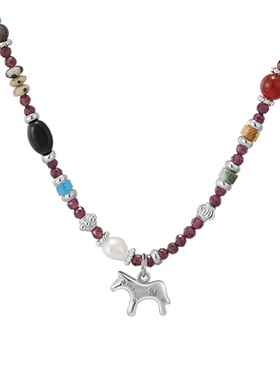 SESAME能量石混珠银色小马项链