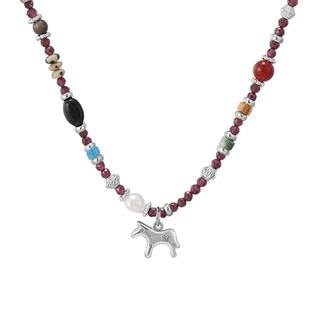 飒米SESAME石榴石银色吊坠小马动物元素项链送女友毛衣链高级感