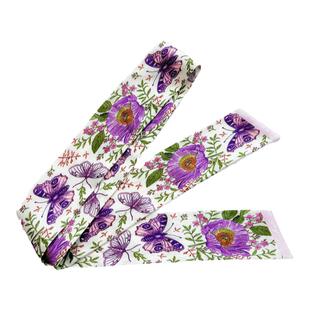 繁星原创设计紫色花卉印花丝巾领巾韩国高级感小长条绑包扎发丝带