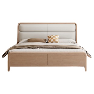 北欧全实木床1.8米简约双人床榫卯结构主卧1.5m大床真皮储物婚床