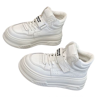 真皮厚底高帮鞋女款2025秋冬爆款松糕鞋运动百搭加绒魔术贴小白鞋