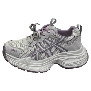 复古擦色高级感灰色老爹鞋女2026春秋新款厚底增高百搭真皮运动鞋