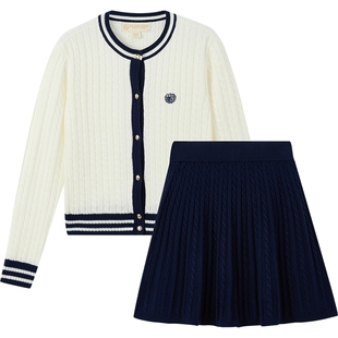 【含绵羊毛】eland kids衣恋童装女童套装春秋针织开衫短裙