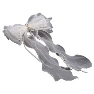 领证拍照甜美丝带蝴蝶结发饰新娘结婚婚纱礼服配饰珍珠手工头饰