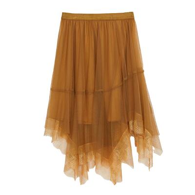 谜底网纱半身裙秋季新品优雅浪漫不规则下摆中长裙243MB1116