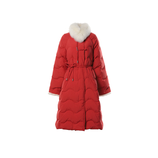 PLAY【90白鸭绒】冬季新中式圆领红色可拆卸狐狸毛领加厚羽绒服
