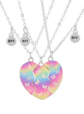 蝴蝶爱心拼接闺蜜磁吸项链女三人款女生女童生日礼物儿童挂件学生