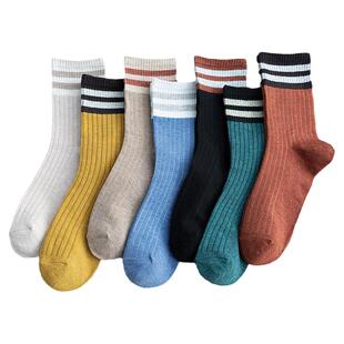 袜子女士中筒棉袜春秋条纹长袜秋冬秋冬中长款短筒袜堆堆袜ins潮