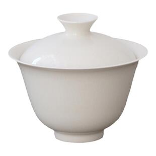 元无景德镇陶瓷盖碗高端岩韵盖碗单个不烫手泡茶碗草木灰手工茶碗