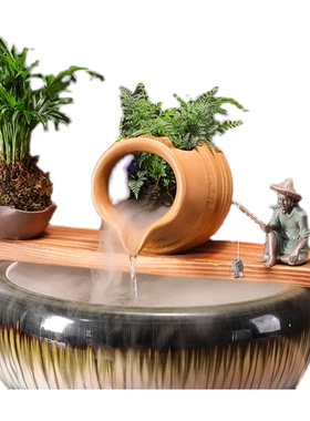 陶瓷流水摆件庭院古法养鱼陶罐