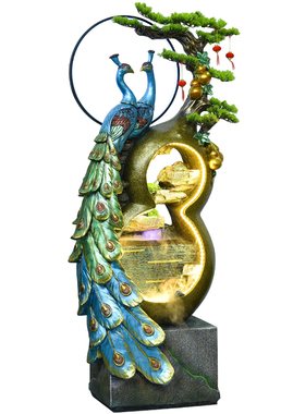 轻奢办公室葫芦喷泉孔雀流水摆件