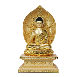 东方三圣佛堂药师佛日光月光菩萨供奉桌面中式贴金树脂寺庙摆件