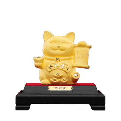 大明铜匠绒沙金招财猫摆件开业生意兴隆礼物前台入户玄关客厅装饰