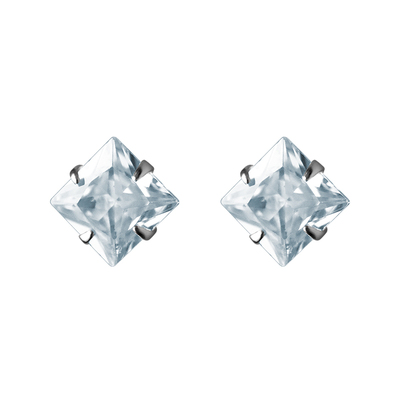 KNA珂娜「耀眼白钻」大颗方钻圆钻睡觉免摘足银耳钉S999纯银锆石