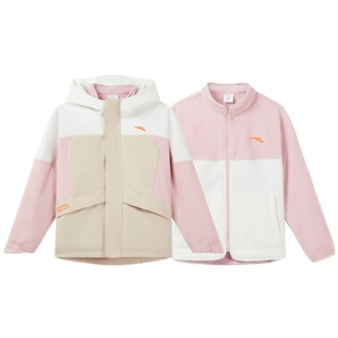 安踏儿童女大童三合一摇粒两件套上衣2026春季新款防水加绒外套