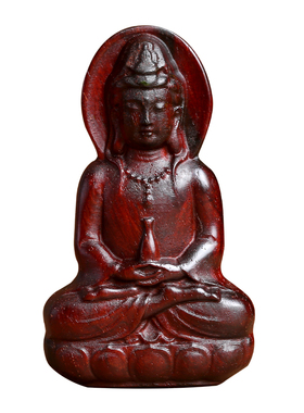 小叶紫檀木雕观音菩萨吊坠