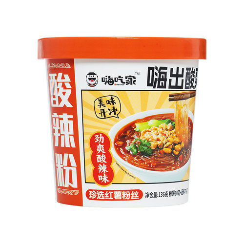 张顺心嗨吃家劲爽酸辣粉136g*6桶装红薯粉免煮冲泡宵夜方便速食品