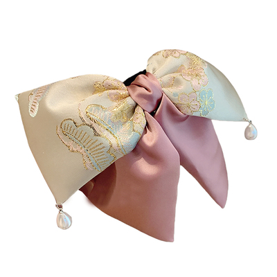 新中式刺绣蝴蝶结马尾夹抓夹女中号高级感发卡国风2025年新款发饰