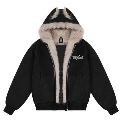 404MOB猫耳朵加绒连帽座山雕麂皮外套棉服女冬季新款保暖加厚棉袄