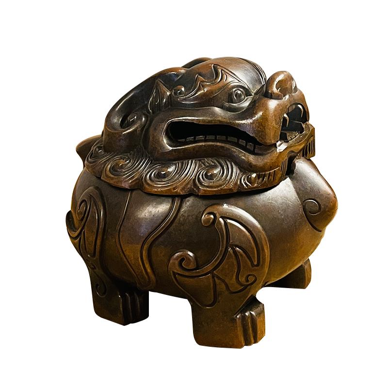 狻猊合金镀铜盘香炉摆件