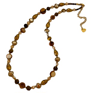 复古咖色系串珠项链女款叠戴毛衣链2026新款轻奢小众颈链气质配饰