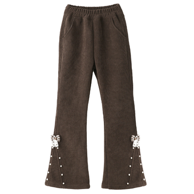 女童加绒裤子秋冬款儿童喇叭裤