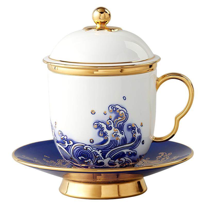 【送礼甄选】永丰源 海上明珠四件套盖杯 陶瓷茶杯会议杯水杯喝水