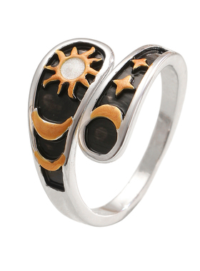 日月星辰欧美双层缠绕复古戒指