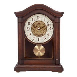 正品金钟宝进口水曲柳实木座钟复古台钟客厅静音坐钟摆钟报时钟表