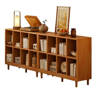 樱桃木色实木书架客厅组合格子柜储物柜落地日式置物展示柜矮书柜