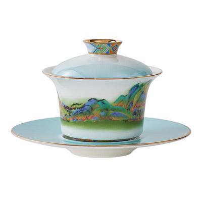 华光国瓷千里江山三才盖碗送礼