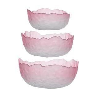 水果碗家用粉色玻璃碗高颜值沙拉碗三件套蔬菜甜品碗网红玻璃餐具