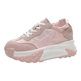 真皮厚底内增高老爹鞋2026春季百搭轻便运动休闲松糕小个子小白鞋