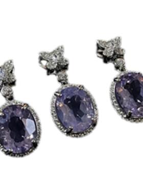 天然紫玉晶纯银镶嵌款吊坠